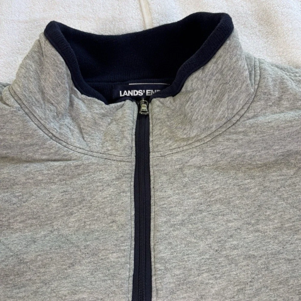 Lands End Quarter Zip‎ Pullover Mens Large Navy Blue Gray Reversible Mock Neck